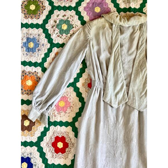 Vintage 1960s Homemade Dress Pale Blue Velvet Silk Lining Belts Wounded Bird - Picture 2 of 16